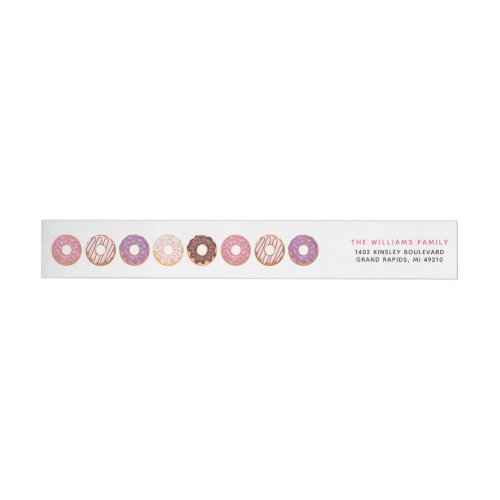 Pink Iced Donuts Party Invitation Return Address Wrap Around Label