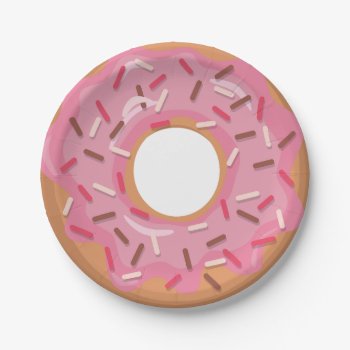 Pink Iced Donuts With Sprinkles Birthday Party Paper Plates by CyanSkyCelebrations at Zazzle