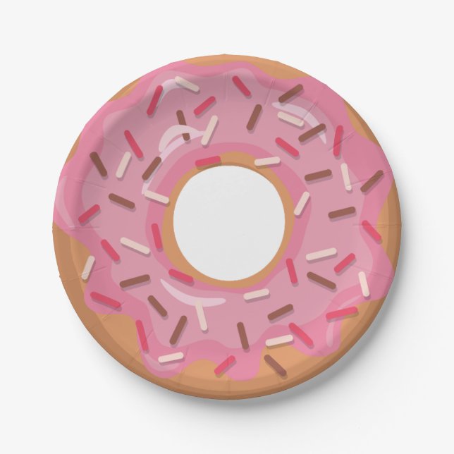 Pink Iced Donuts With Sprinkles Birthday Party Paper Plates (Front)