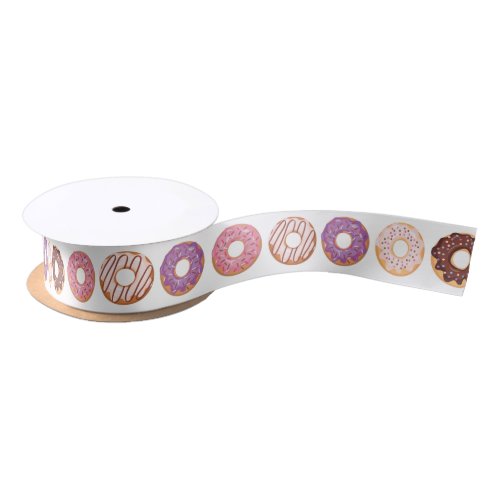 Pink Iced Donuts With Sprinkles Pattern Party Satin Ribbon
