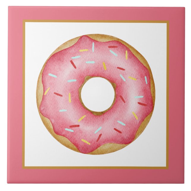pink iced doughnut crafting bakery business  ceramic tile (Front)