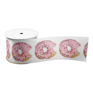 Pink Icing Donut on White Satin Ribbon