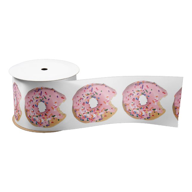 Pink Icing Donut on White Satin Ribbon (Spool)