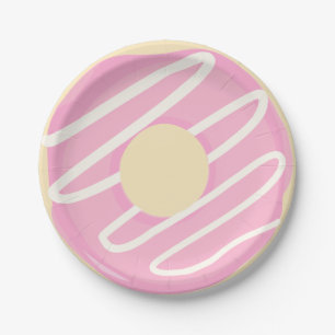 Pink Icing Glazed Donut Donut Paper Plates