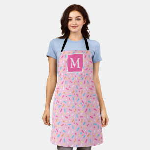 Pink Icing & Multi Color Donut Sprinkles Monogram Apron