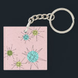 Pink Iconic Atomic Starbursts Acrylic Keychain<br><div class="desc">This Pink Iconic Atomic Starbursts Acrylic Keychain pattern features iconic atomic starbursts. That’s right! The old school, First Lady Pink colored background with gold speckles is the perfect backdrop for the vibrant turquoise, soothing celery, and kitschy pear green colored circles. The spots of color are sporadically placed in various sizes...</div>
