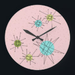 Pink Iconic Atomic Starbursts Acrylic Wall Clock<br><div class="desc">This Pink Iconic Atomic Starbursts Round Acrylic Wall Clock pattern features iconic atomic starbursts. That’s right! The old school, First Lady Pink colored background with gold speckles is the perfect backdrop for the vibrant turquoise, soothing celery, and kitschy pear green colored circles. The spots of color are sporadically placed in...</div>