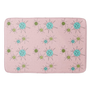 1950s Vintage Style Bath Mats Rugs Zazzle Pink Iconic Atomic Starbursts Bath Mat