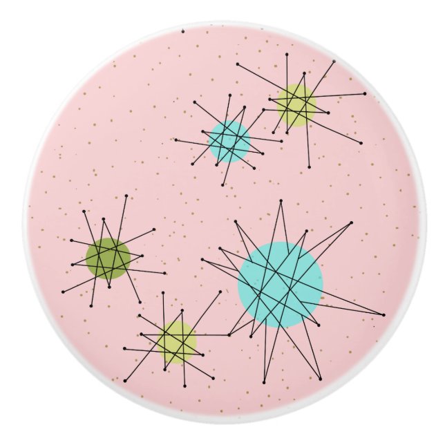 Pink Iconic Atomic Starbursts Ceramic Pull (Front)