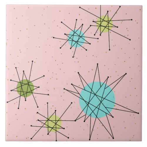 Pink Iconic Atomic Starbursts Ceramic Tile