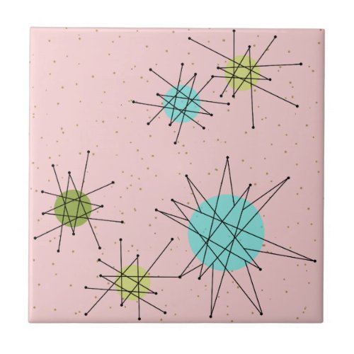 Pink Iconic Atomic Starbursts Ceramic Tile