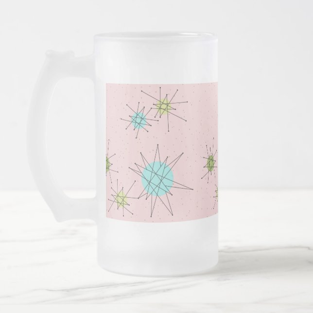 Pink Iconic Atomic Starbursts Frosted Glass Mug (Left)