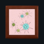 Pink Iconic Atomic Starbursts Jewelry Keepsake Box<br><div class="desc">This Pink Iconic Atomic Starbursts Wooden Jewelry Keepsake Box pattern features iconic atomic starbursts. That’s right! The old school, First Lady Pink colored background with gold speckles is the perfect backdrop for the vibrant turquoise, soothing celery, and kitschy pear green colored circles. The spots of color are sporadically placed in...</div>