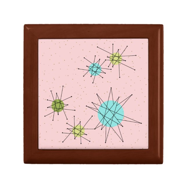 Pink Iconic Atomic Starbursts Jewelry Keepsake Box (Front)