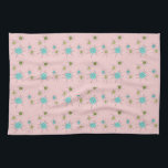 Pink Iconic Atomic Starbursts Kitchen Towel<br><div class="desc">This Pink Iconic Atomic Starbursts Kitchen Towel pattern features iconic atomic starbursts. That’s right! The old school, First Lady Pink colored background with gold speckles is the perfect backdrop for the vibrant turquoise, soothing celery, and kitschy pear green colored circles. The spots of color are sporadically placed in various sizes...</div>