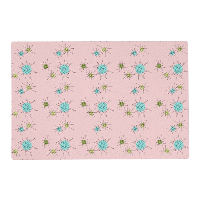 Pink Iconic Atomic Starbursts Laminated Placemat (Front)