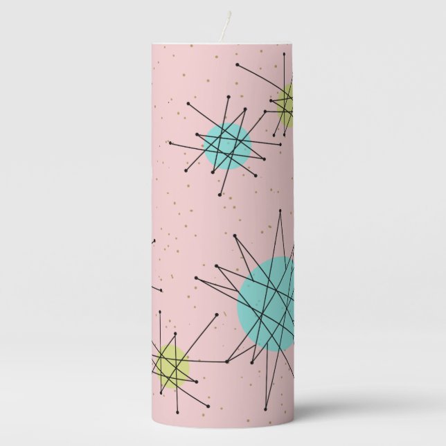 Pink Iconic Atomic Starbursts Pillar Candle (Front)