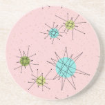 Pink Iconic Atomic Starbursts Sandstone Coaster<br><div class="desc">This Pink Iconic Atomic Starbursts Sandstone Coaster pattern features iconic atomic starbursts. That’s right! The old school, First Lady Pink colored background with gold speckles is the perfect backdrop for the vibrant turquoise, soothing celery, and kitschy pear green colored circles. The spots of color are sporadically placed in various sizes...</div>