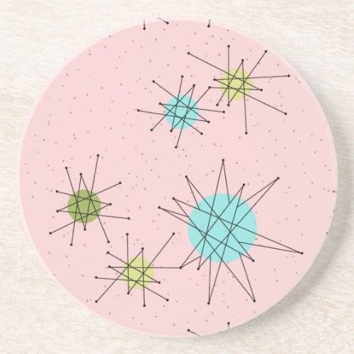 Pink Iconic Atomic Starbursts Sandstone Coaster
