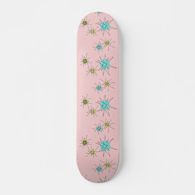 Pink Iconic Atomic Starbursts Skateboard Deck (Front)