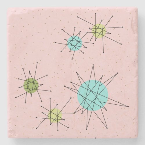Pink Iconic Atomic Starbursts Stone Coaster