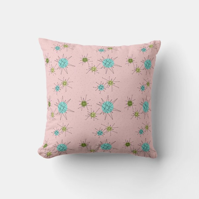 Pink Iconic Atomic Starbursts Throw Pillow (Front)