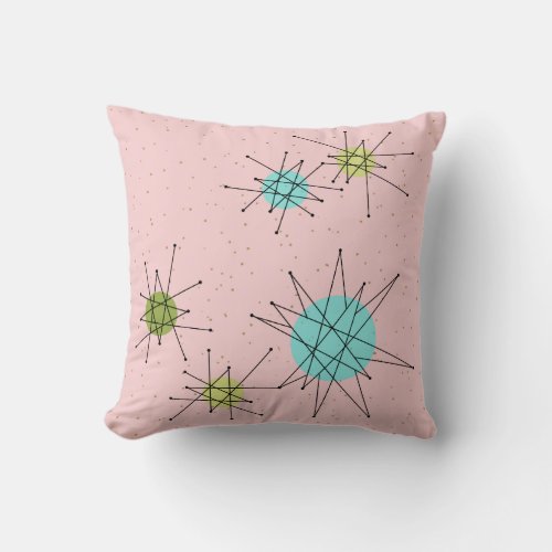 Pink Iconic Atomic Starbursts Throw Pillow