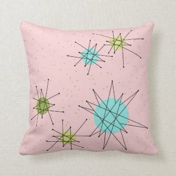 Pink Iconic Atomic Starbursts Throw Pillow by StrangeLittleOnion at Zazzle
