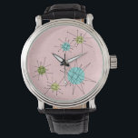 Pink Iconic Atomic Starbursts Watch<br><div class="desc">This Pink Iconic Atomic Starbursts Watch pattern features iconic atomic starbursts. That’s right! The old school, First Lady Pink colored background with gold speckles is the perfect backdrop for the vibrant turquoise, soothing celery, and kitschy pear green colored circles. The spots of color are sporadically placed in various sizes with...</div>