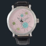Pink Iconic Atomic Starbursts Watch<br><div class="desc">This Pink Iconic Atomic Starbursts Watch pattern features iconic atomic starbursts. That’s right! The old school, First Lady Pink colored background with gold speckles is the perfect backdrop for the vibrant turquoise, soothing celery, and kitschy pear green colored circles. The spots of color are sporadically placed in various sizes with...</div>