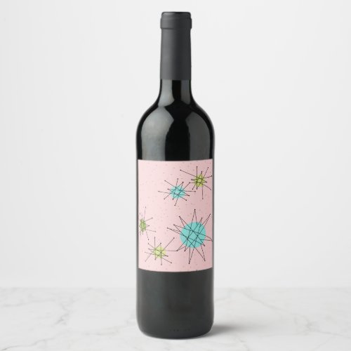 Pink Iconic Atomic Starbursts Wine Bottle Label