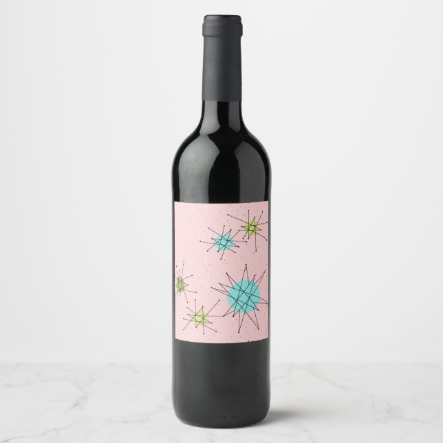 Pink Iconic Atomic Starbursts Wine Bottle Label (Front)