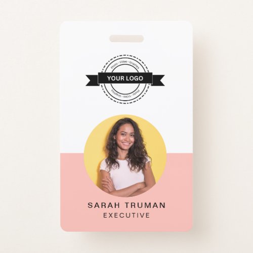 Pink ID Card  Minimalist Business Employee QR Badge