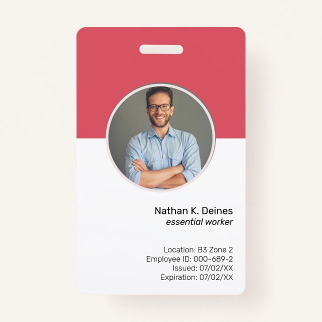 Pink ID | Employee Photo ID Company Security Badge (Front)