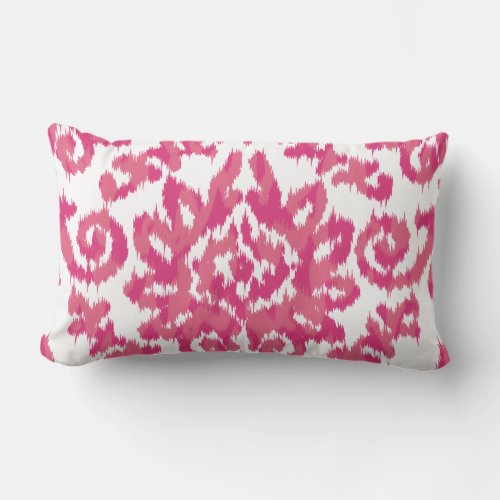 Pink Ikat Boho Whimsical Ethnic Girly White  Pink Lumbar Pillow