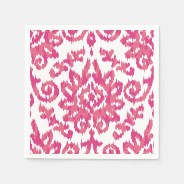 Pink Ikat Boho Whimsical Ethnic Girly White & Pink Paper Napkins (Front)