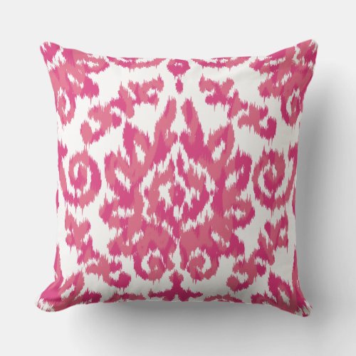 Pink Ikat Boho Whimsical Ethnic Girly White  Pink Throw Pillow