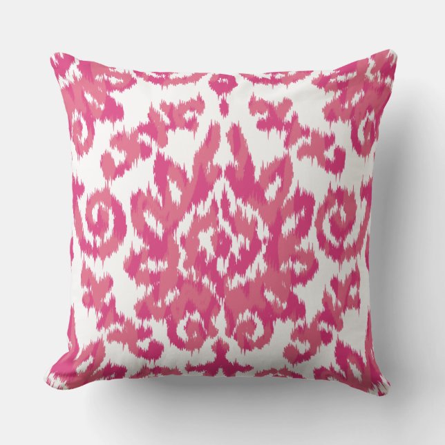 Pink Ikat Boho Whimsical Ethnic Girly White & Pink Throw Pillow (Front)