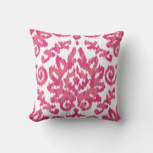 Pink Ikat Boho Whimsical Ethnic Girly White  Pink Throw Pillow