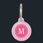 Pink Ikat Diamonds Monogram Pet Tag<br><div class="desc">Cute girly preppy zigzag ikat diamond pattern personalized with your pet's monogram name or initial in a chic dotted frame. Back features coordinating colors and space to add your pet's name and emergency contact info. Click Customize It to change fonts and colors or add your own photos and text for...</div>