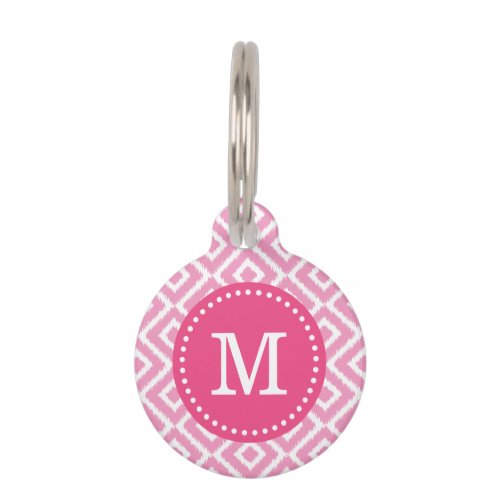 Pink Ikat Diamonds Monogram Pet Tag