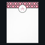 Pink Ikat Letterhead<br><div class="desc">Pink and gray diamond ikat pattern with gray name and monogram.</div>