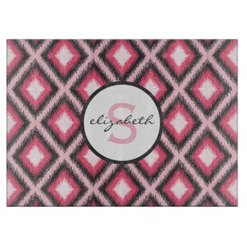 Pink Ikat Monogram Cutting Board by snowfinch at Zazzle