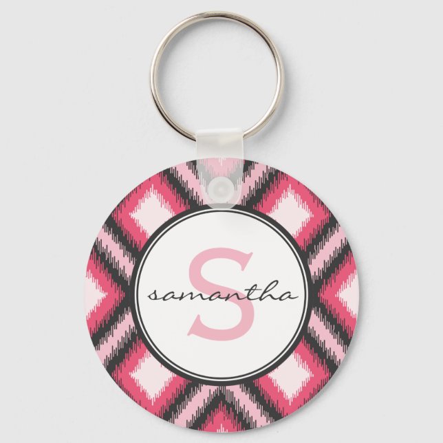 Pink Ikat Monogram Keychain (Front)