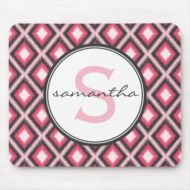 Pink Ikat Monogram Mouse Pad (Front)