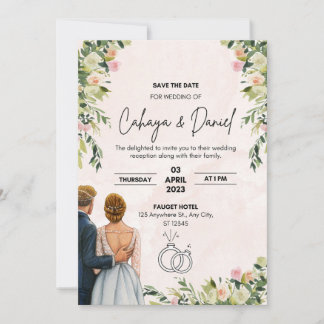 Pink illustrated wedding invitation