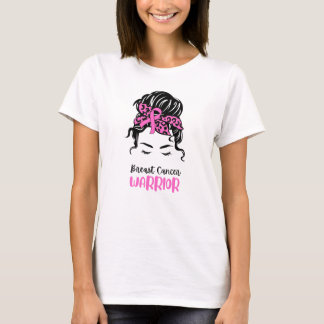 Pink Illustration Woman Messy Bun Breast Cancer T-Shirt