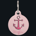 Pink Image of Metallic Anchor Pet Name Tag<br><div class="desc">This cute and pretty image of pink and silver anchor with on pink background is perfect for the stylish and trendy individual. It's chic and elegant print is great for any puppy!</div>