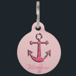 Pink Image of Metallic Anchor Pet Name Tag<br><div class="desc">This cute and pretty image of pink and silver anchor with on pink background is perfect for the stylish and trendy individual. It's chic and elegant print is great for any puppy!</div>