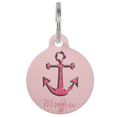 Pink Image Of Metallic Anchor Pet Name Tag